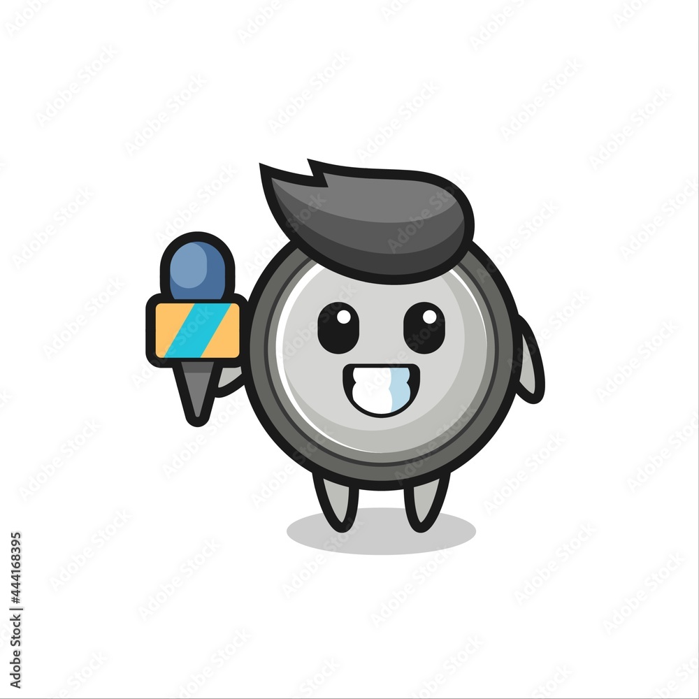 Character mascot of button cell as a news reporter