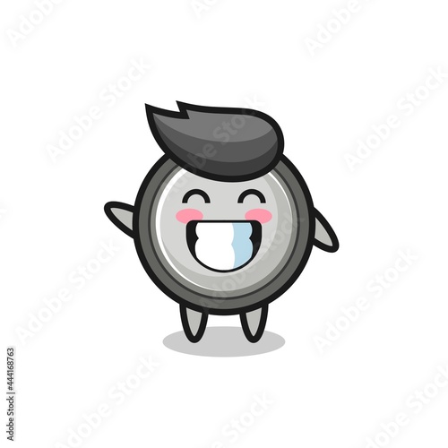 button cell cartoon character doing wave hand gesture