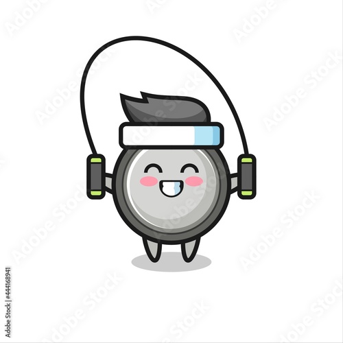 button cell character cartoon with skipping rope