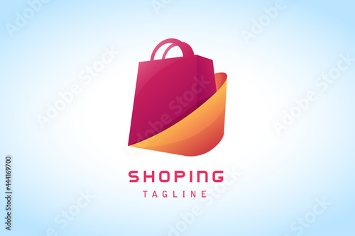 red shopping bag with orange gradient logo company