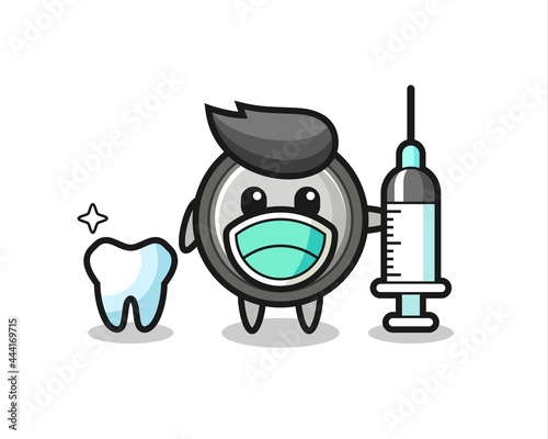 Mascot character of button cell as a dentist