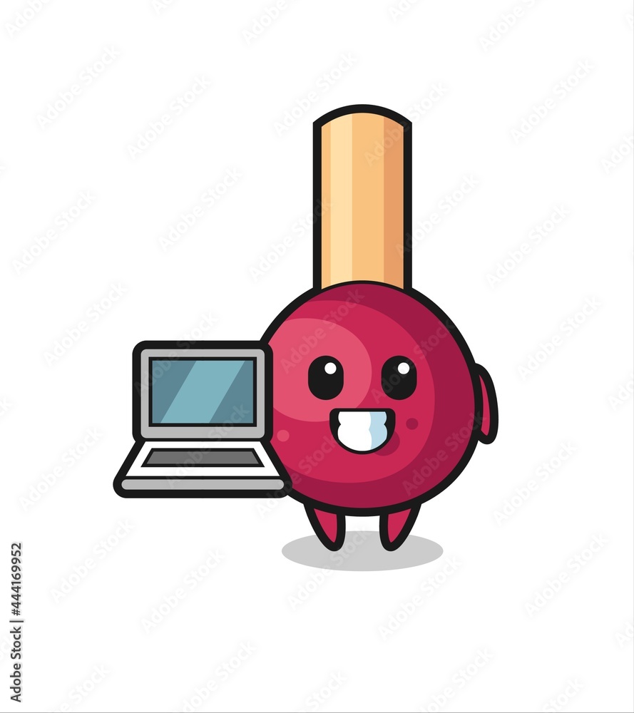 Mascot Illustration of matches with a laptop