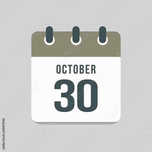 Icon day date 30 October, template calendar page