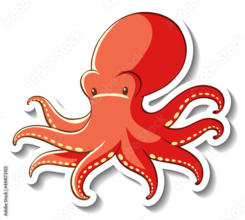 Sticker template with Octopus cartoon character isolated