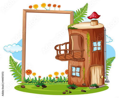 Empty banner with fantasy timber house