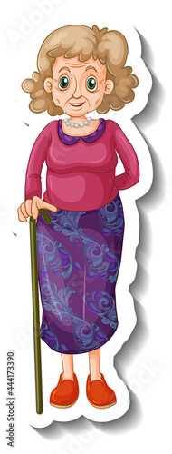 A sticker template with an old woman in standing pose