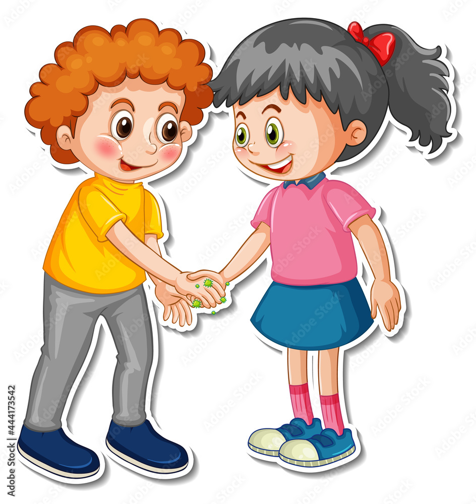 A sticker template of two people handshaking with bacteria and virus A sticker template of two people handshaking with bacteria and virus