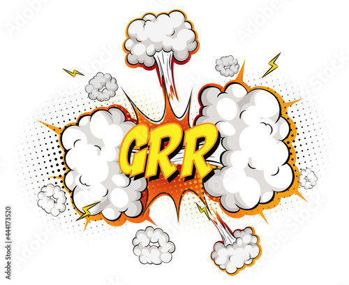 GRR text on comic cloud explosion isolated on white background