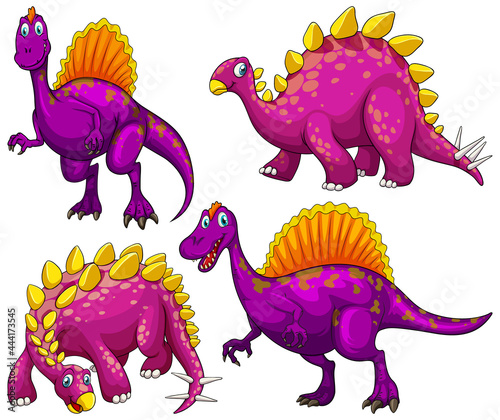 Fototapeta Naklejka Na Ścianę i Meble -  Set of purple dinosaur cartoon character