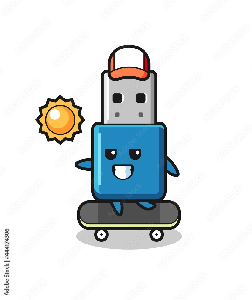 flash drive usb character illustration ride a skateboard