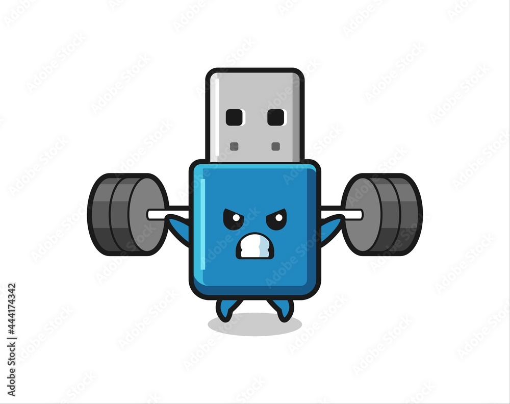 flash drive usb mascot cartoon with a barbell flash drive usb mascot cartoon with a barbell