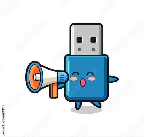 flash drive usb character illustration holding a megaphone