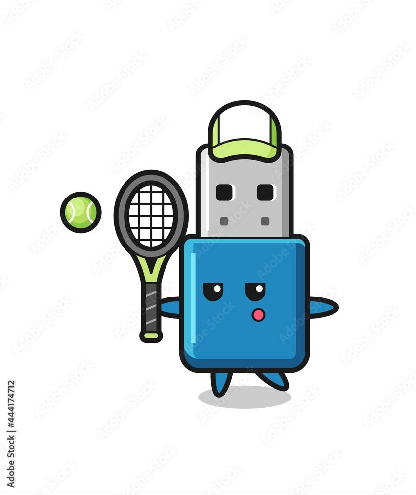 Cartoon character of flash drive usb as a tennis player Cartoon character of flash drive usb as a tennis player