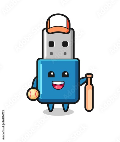 Cartoon character of flash drive usb as a baseball player