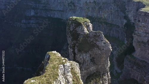 Aerial drone impressive landscapes of the ravines on Mount Txarlazo de Orduña in the Basque Country photo