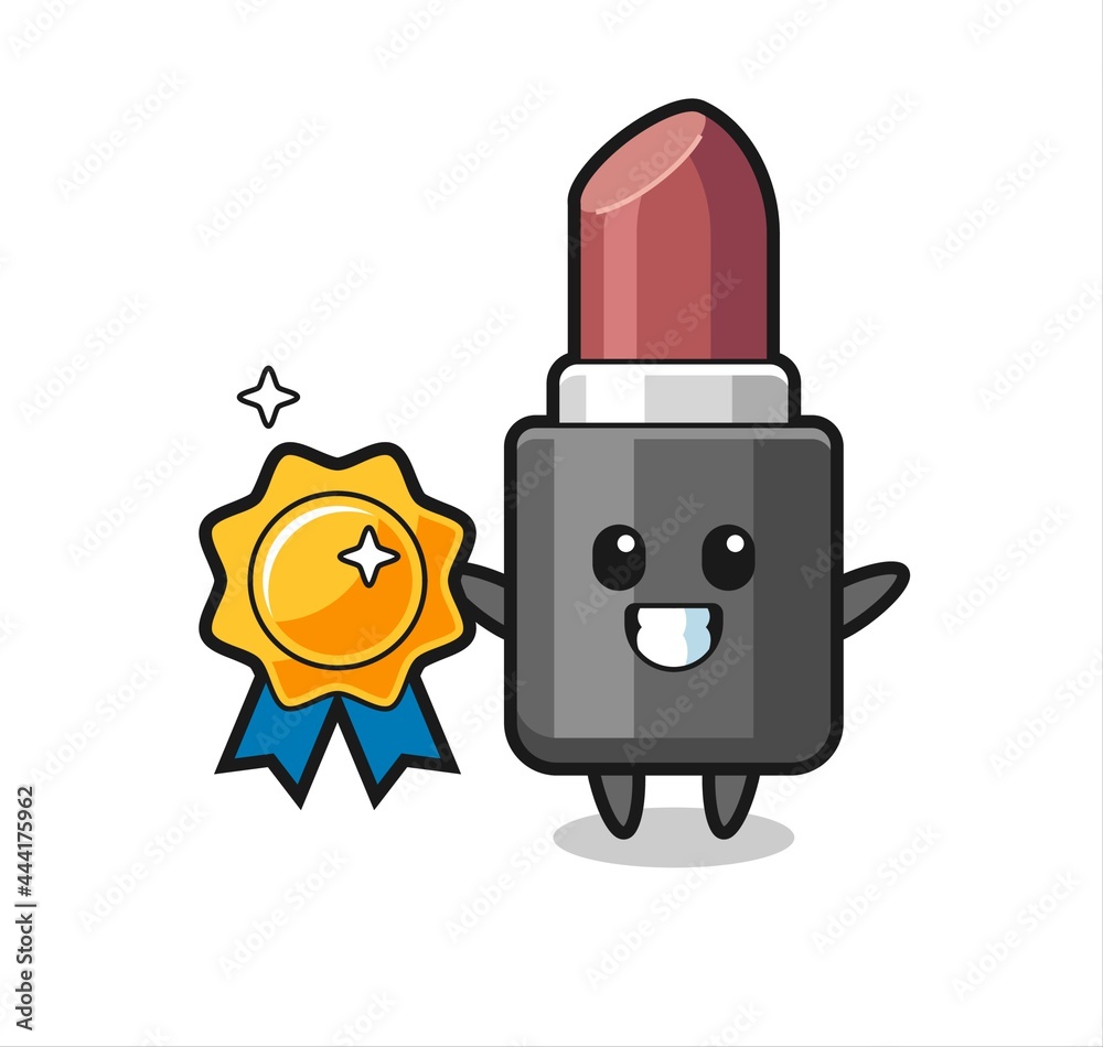 lipstick mascot illustration holding a golden badge lipstick mascot illustration holding a golden badge