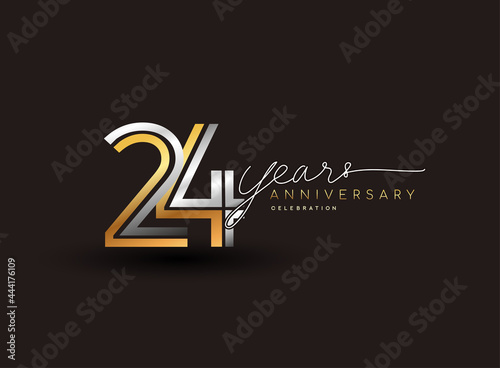 24th years anniversary logotype with multiple line silver and golden color isolated on black background for celebration event.