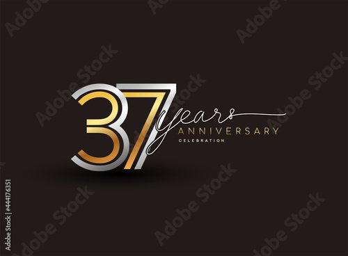 37th years anniversary logotype with multiple line silver and golden color isolated on black background for celebration event.