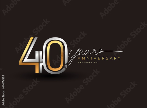 40th years anniversary logotype with multiple line silver and golden color isolated on black background for celebration event.