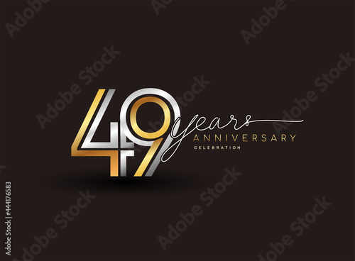 49th years anniversary logotype with multiple line silver and golden color isolated on black background for celebration event.