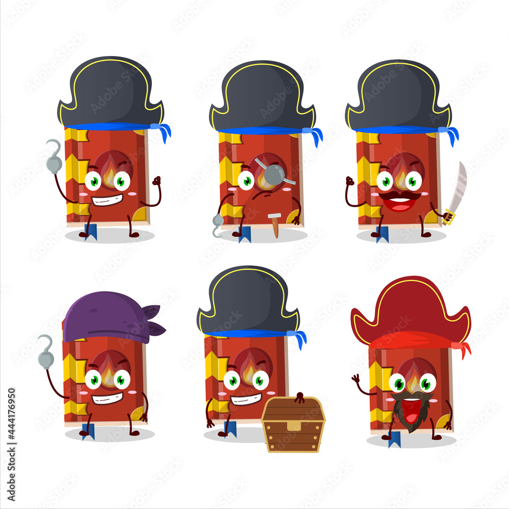 Cartoon character of fire book of magic with various pirates emoticons Cartoon character of fire book of magic with various pirates emoticons