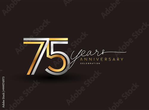 75th years anniversary logotype with multiple line silver and golden color isolated on black background for celebration event. photo