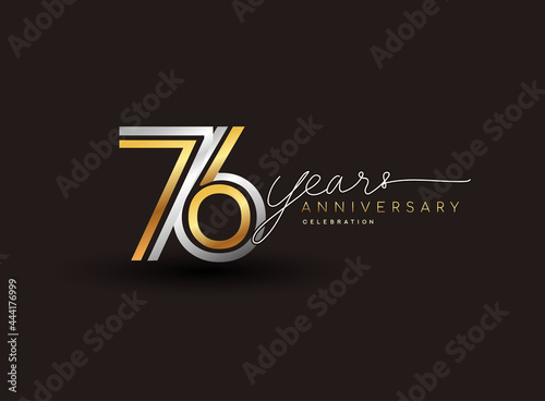 76th years anniversary logotype with multiple line silver and golden color isolated on black background for celebration event.