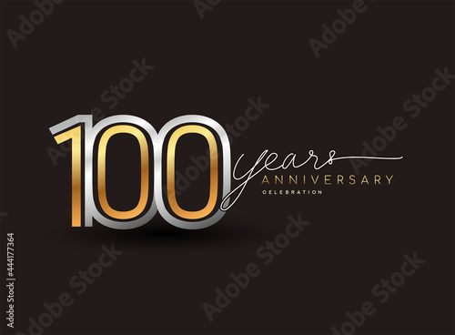 100th years anniversary logotype with multiple line silver and golden color isolated on black background for celebration event.