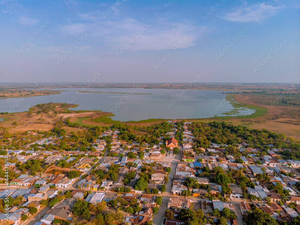 The city and the reservoir of Cascajal, Bolívar at sunset The city and the reservoir of Cascajal, Bolívar at sunset
