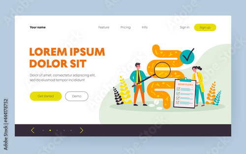 Tiny scientists studying gastrointestinal tract and digestive system isolated flat vector illustration. Cartoon medical doctors doing analysis of gut microorganisms. Health and nutrition concept