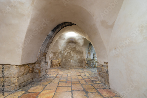 The ancient cave where the famous King David's tomb is located in the Old City of Jerusalem, at night photo