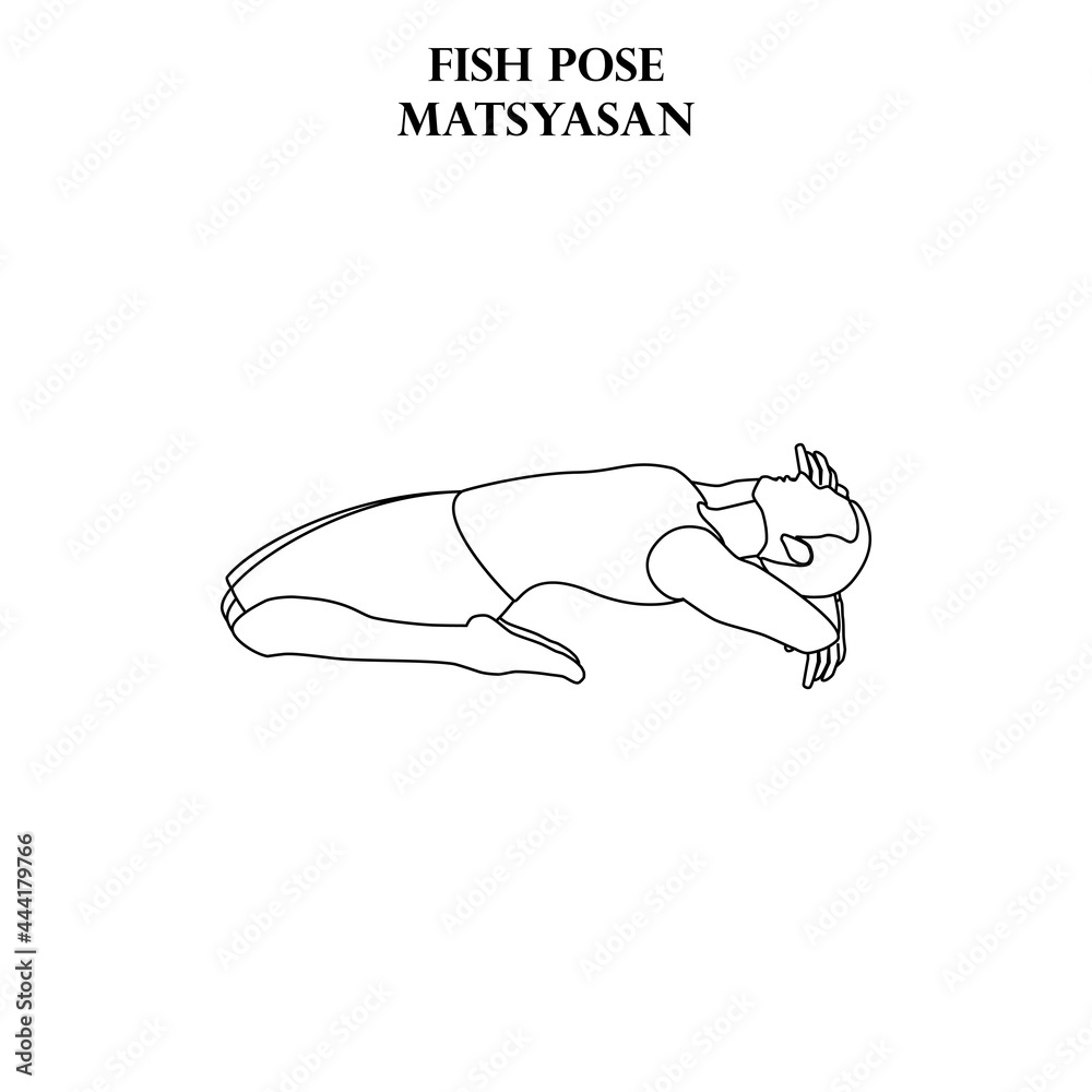 Obraz premium Fish pose yoga workout. Matsyasan. Man doing yoga illustration outline