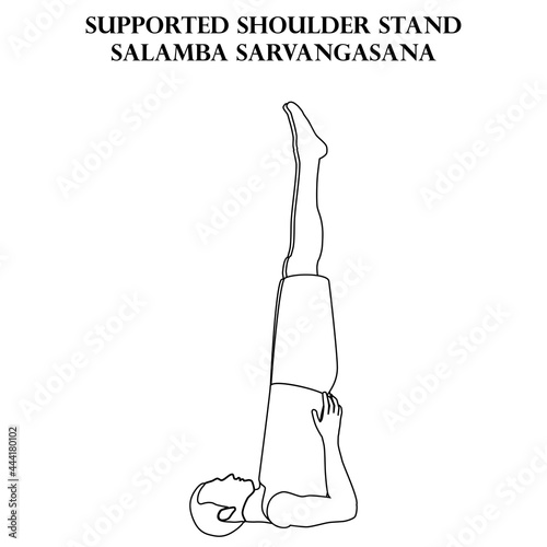 Supported shoulder stand yoga workout. Salamba Sarvangasana. Man doing yoga illustration outline