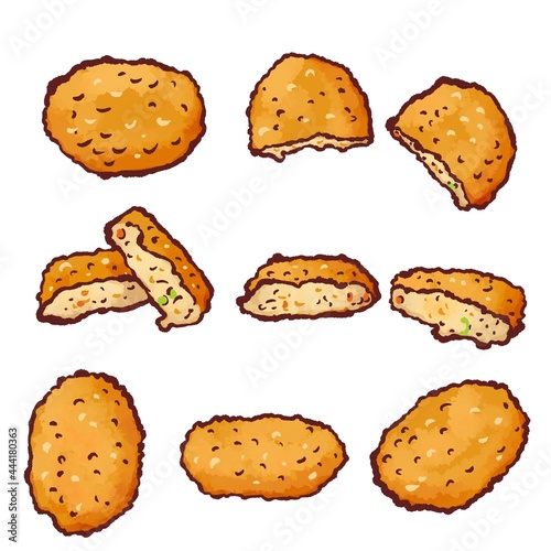 ペン入れ水彩のコロッケイラストセット Stock Illustration Adobe Stock