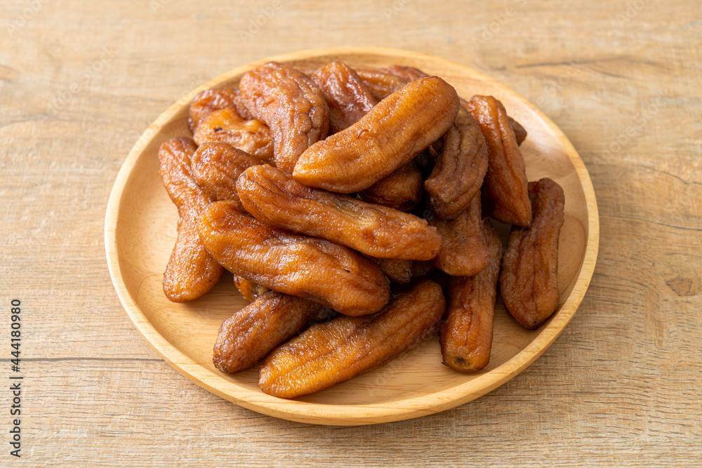 sun dried banana on plate sun dried banana on plate