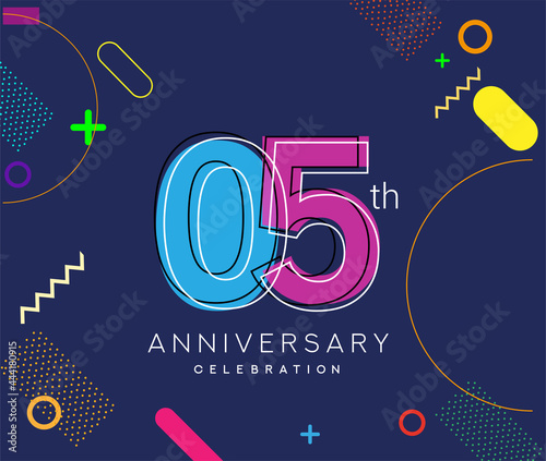 5th anniversary logo, vector design birthday celebration with colorful geometric background.