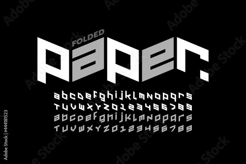 Folded paper style font design, alphabet letters and numbers vector illustration