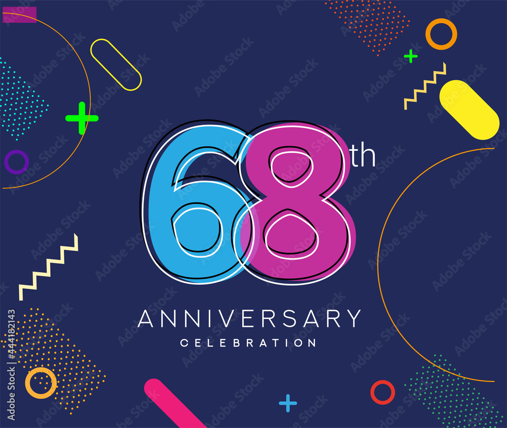 68th anniversary logo, vector design birthday celebration with colorful geometric background.
