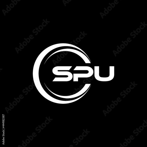 SPU letter logo design with black background in illustrator, vector logo modern alphabet font overlap style. calligraphy designs for logo, Poster, Invitation, etc.