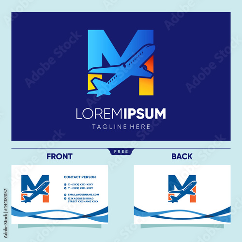 Letter M Plane Logo Design Vector Graphic Icon Illustration
