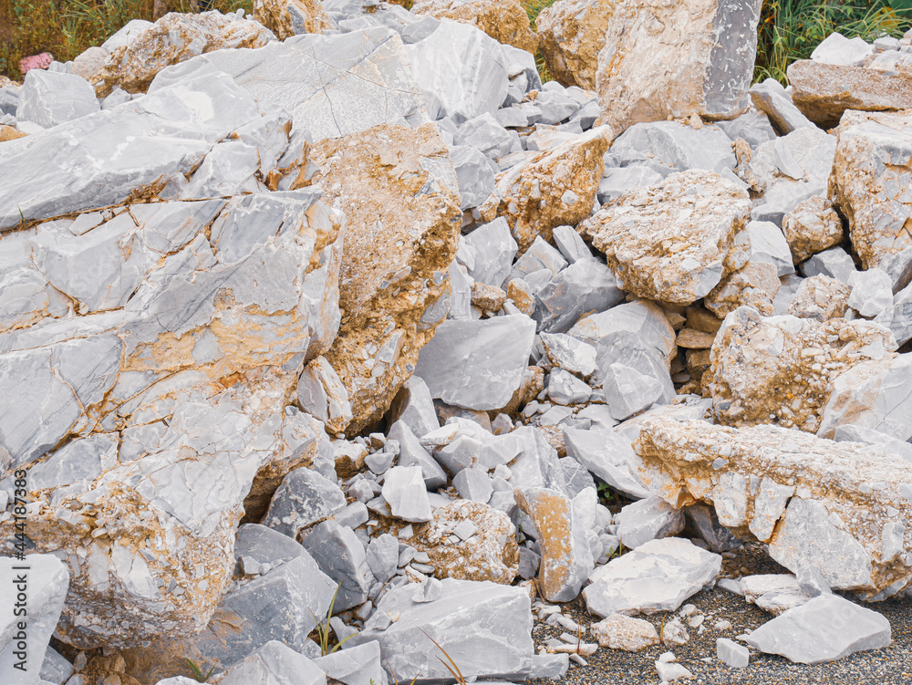 Gypsum lumps mined from a mine in Thailand are white. Stock Photo