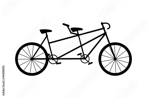 Dual drive classic transport. Tandem bike, silhouette. Steel double seater bike isolated on white background.