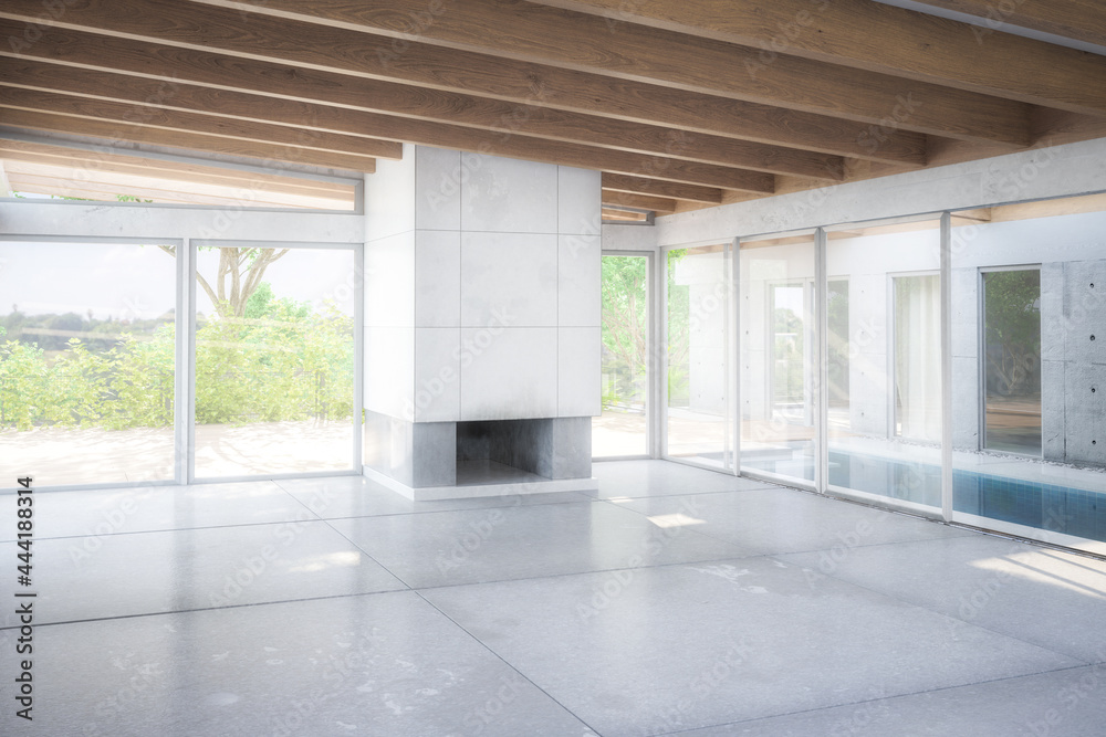 Fototapeta premium Empty Luxury Vacation Villa Interior - 3d visualization