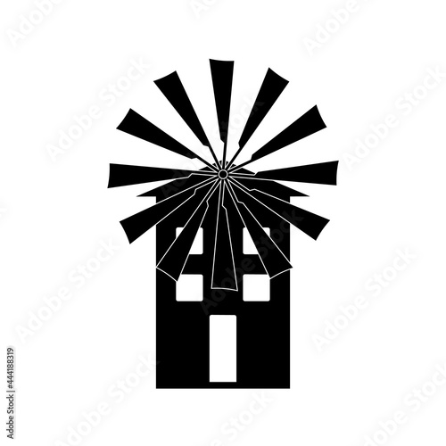 A windmill is an ecological structure of black color on a white background.