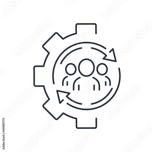 Teamwork, management. Vector linear icon isolated on white background.
