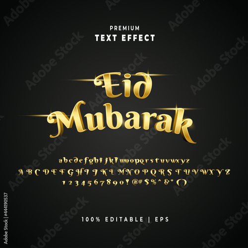 Eid Mubarak Luxury gold editable text effect Premium Vector