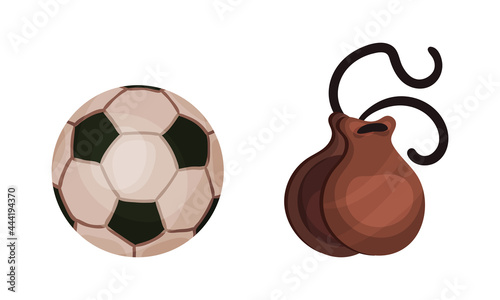 Spain Attributes with Castanets and Football Game Ball Vector Set photo