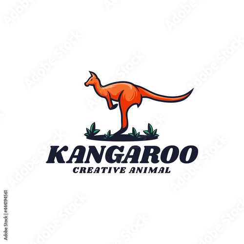 Vector Logo Illustration Kangaroo Simple Mascot Style.