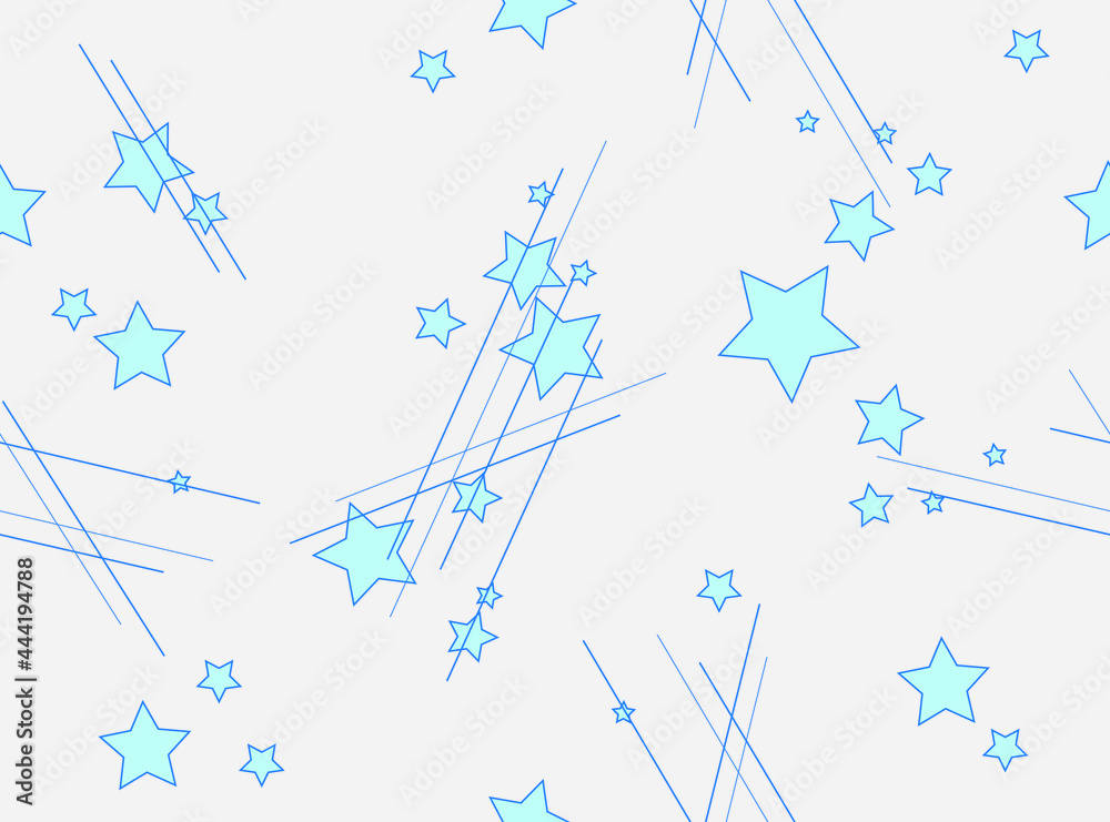Geometric simple monochrome seamless pattern with light blue stars on a white background. Vector drawing for the design of wallpaper, fabrics, packaging and other. Geometric simple monochrome seamless pattern with light blue stars on a white background. Vector drawing for the design of wallpaper, fabrics, packaging and other.