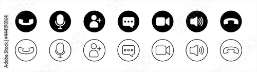 Collections of Video call icon , Video conference, set of buttons template for mobile phone online app, ui. online meeting workspace, internet talk, vector illustration.